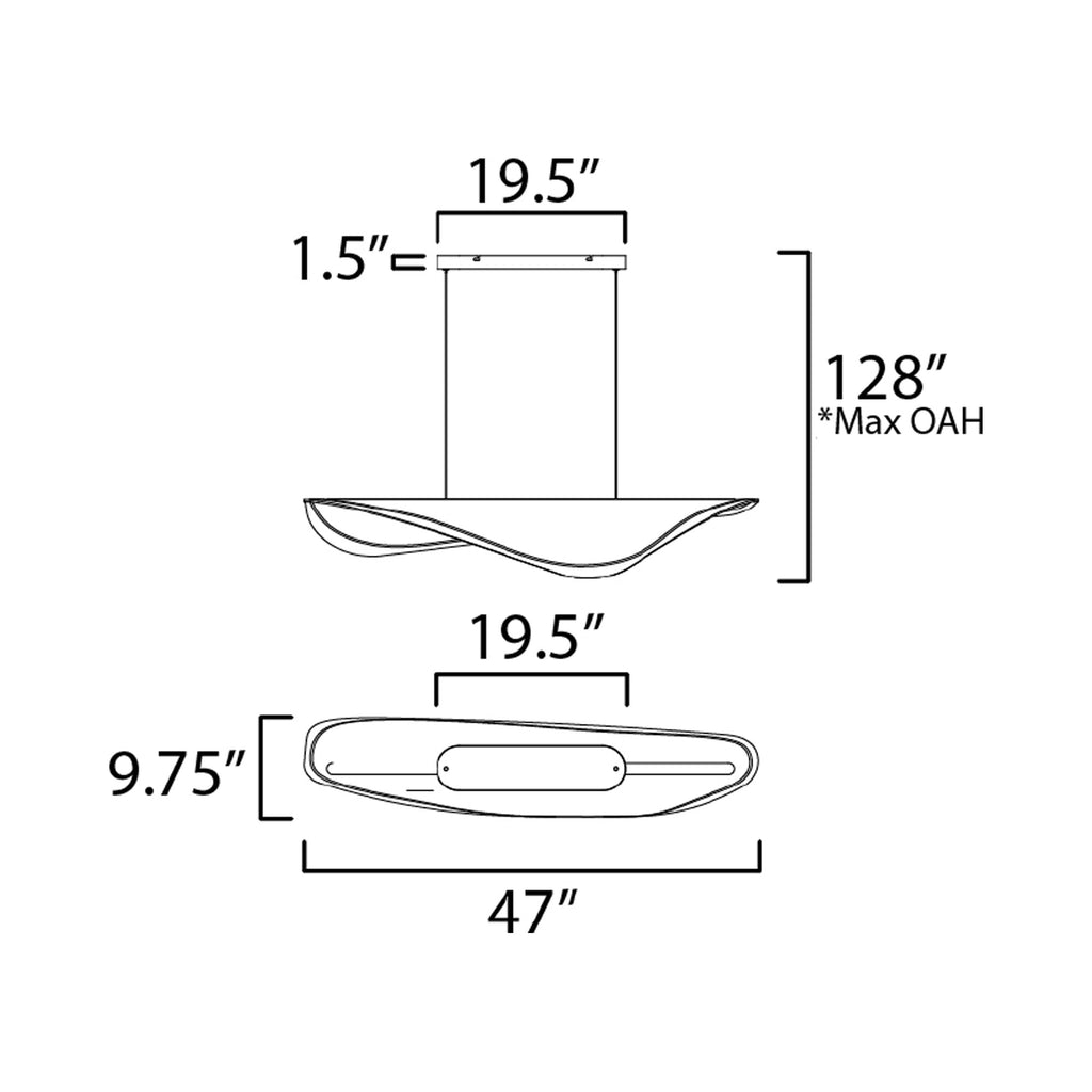 Suspension linéaire LED inspirée de la raie manta en acrylique plié