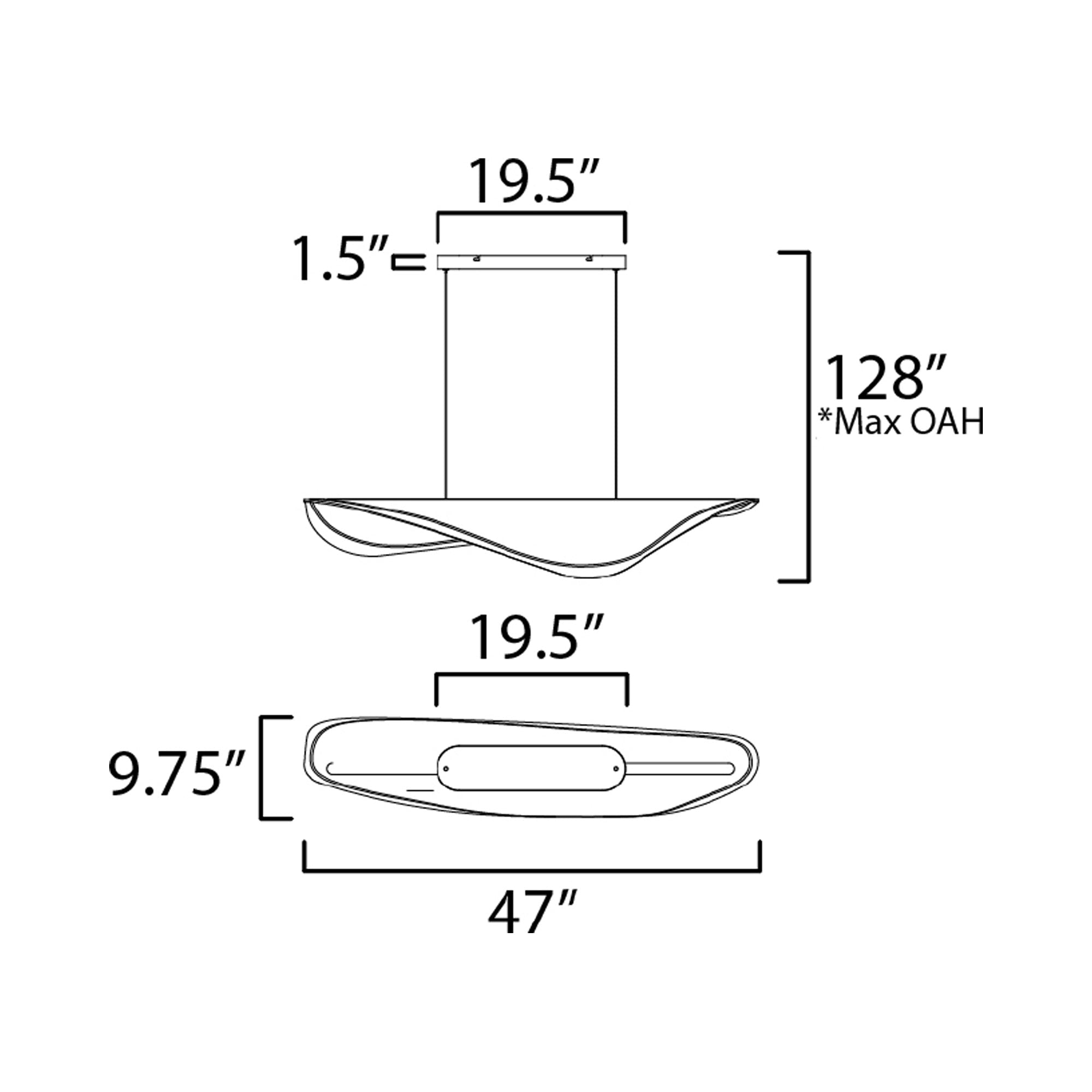 Suspension linéaire LED inspirée de la raie manta en acrylique plié