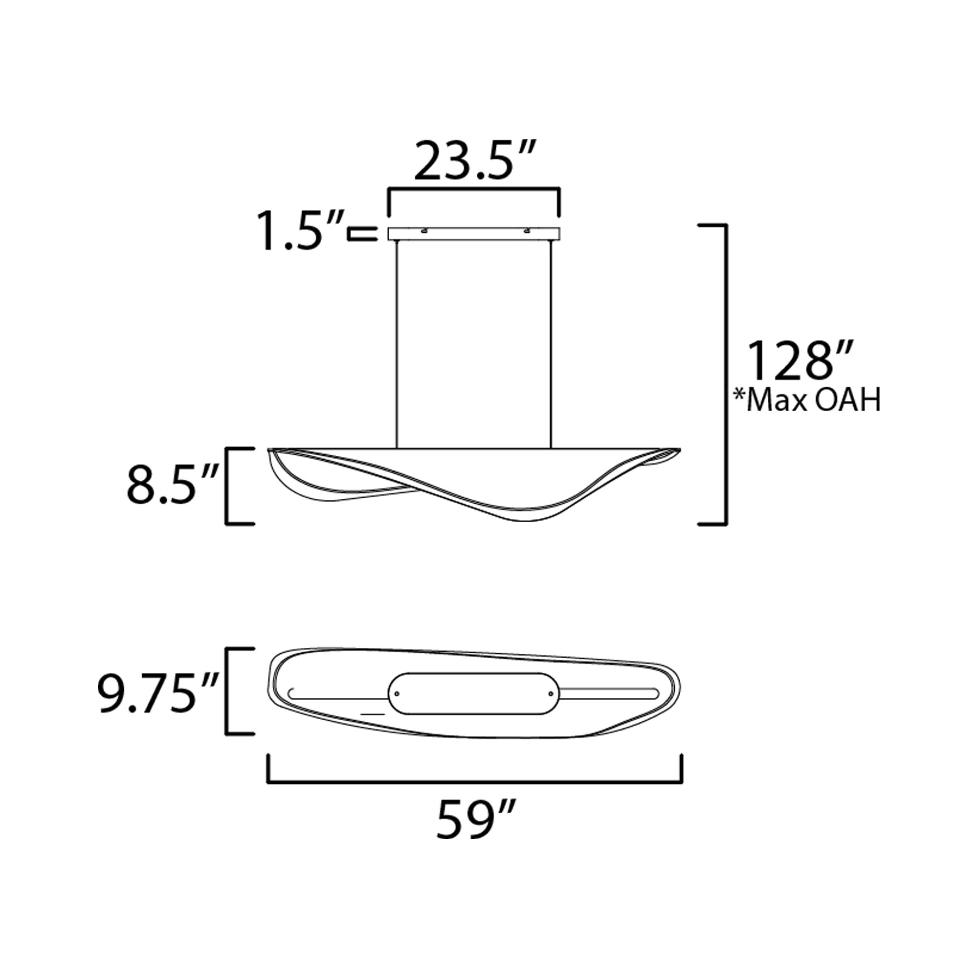 Suspension linéaire LED inspirée de la raie manta en acrylique plié