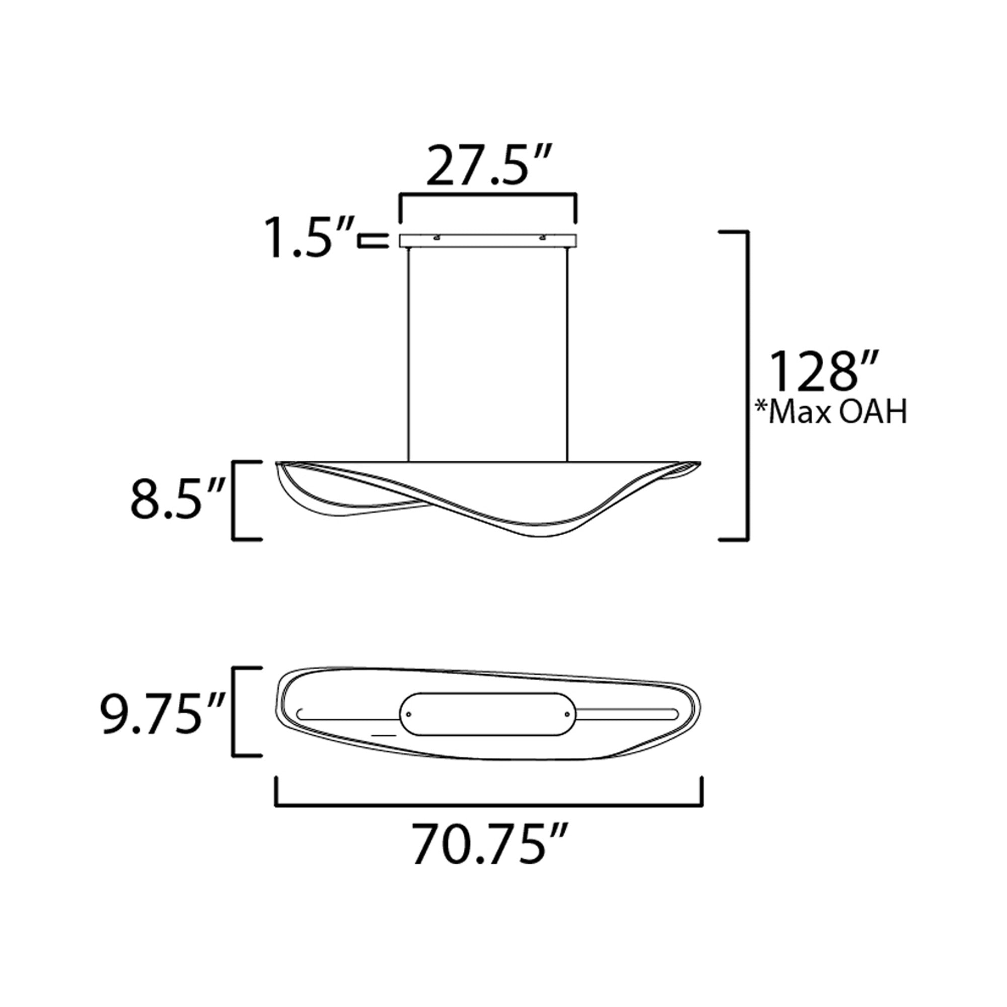 Suspension linéaire LED inspirée de la raie manta en acrylique plié