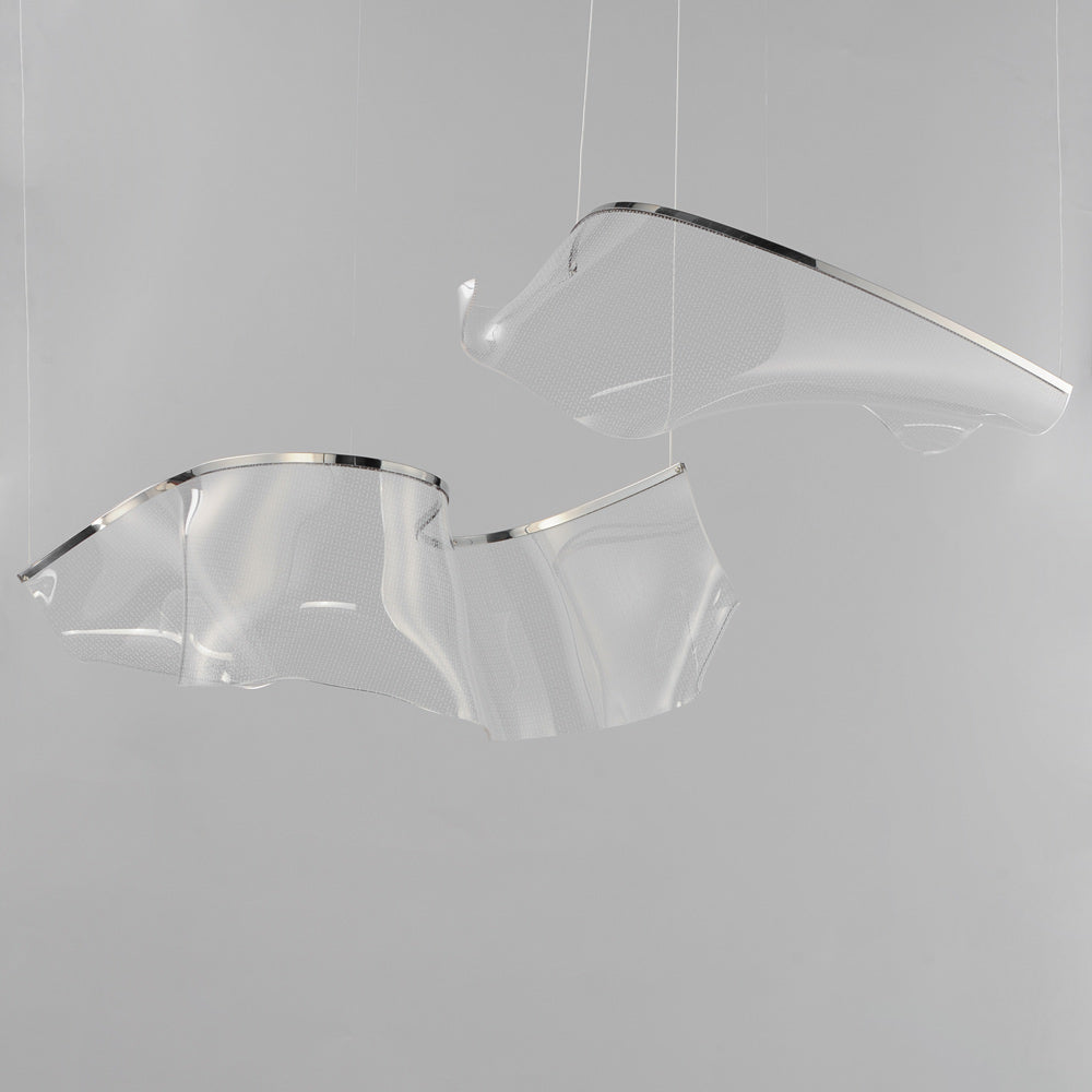Suspension multi-lumière LED en acier flottant, abstraite, en acrylique formée à la main