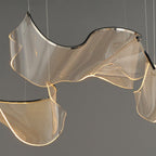 Suspension multi-lumière LED en acier flottant, abstraite, en acrylique formée à la main