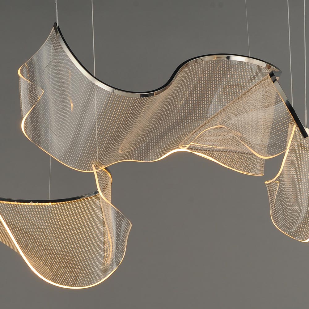 Suspension multi-lumière LED en acier flottant, abstraite, en acrylique formée à la main