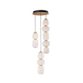 Suspension multi-lumières LED japonais lanterne, satin, verre blanc, acier, or, noir