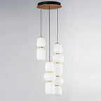 Suspension multi-lumières LED japonais lanterne, satin, verre blanc, acier, or, noir