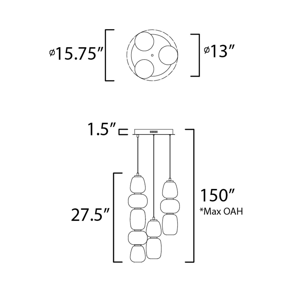 Suspension multi-lumières LED japonais lanterne, satin, verre blanc, acier, or, noir