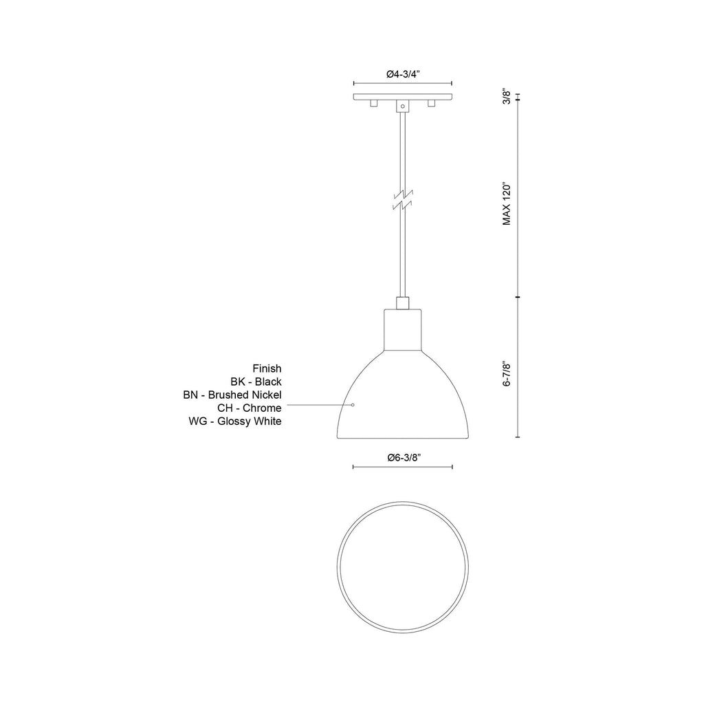 Suspension LED minimaliste dôme acier épais