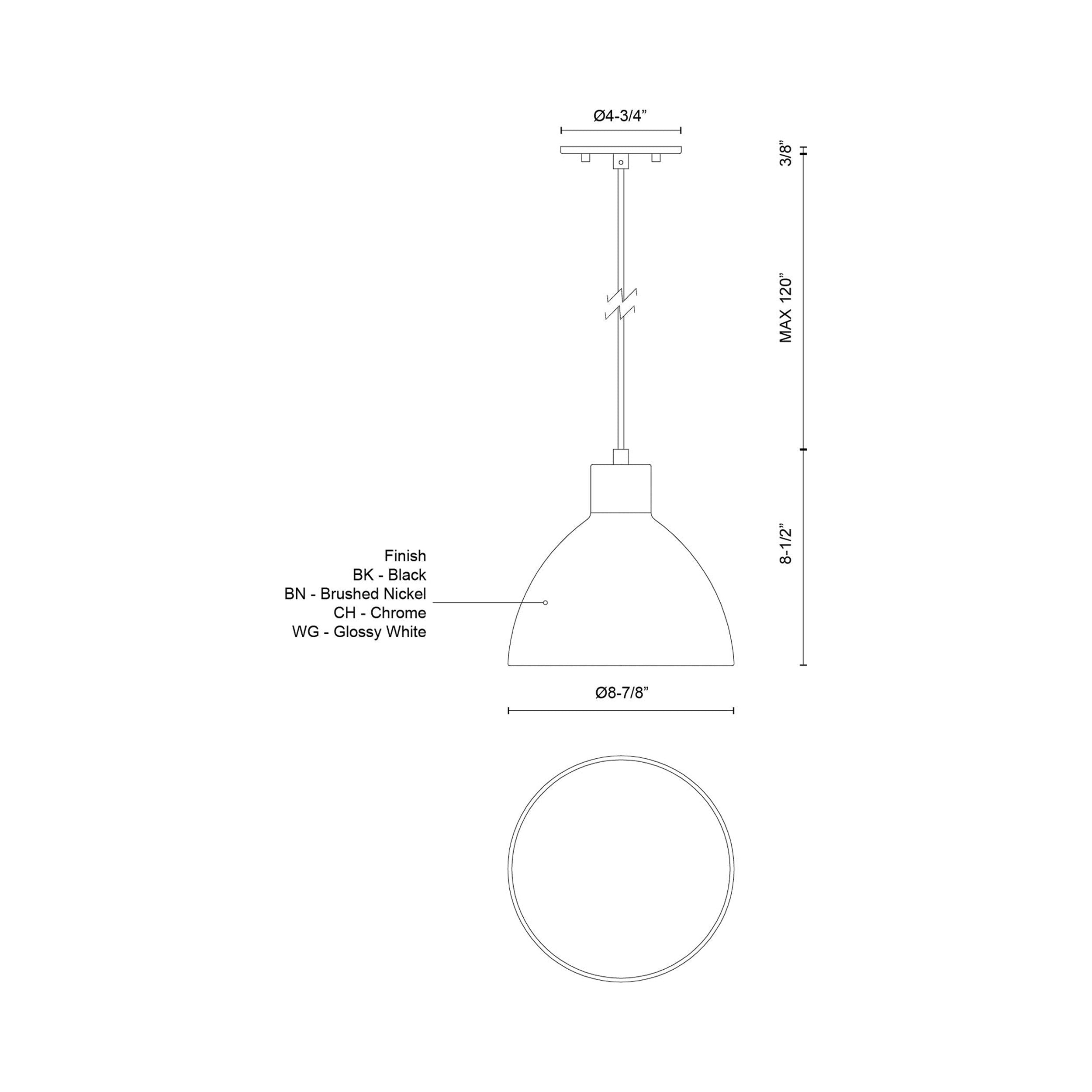 Suspension LED minimaliste dôme acier épais