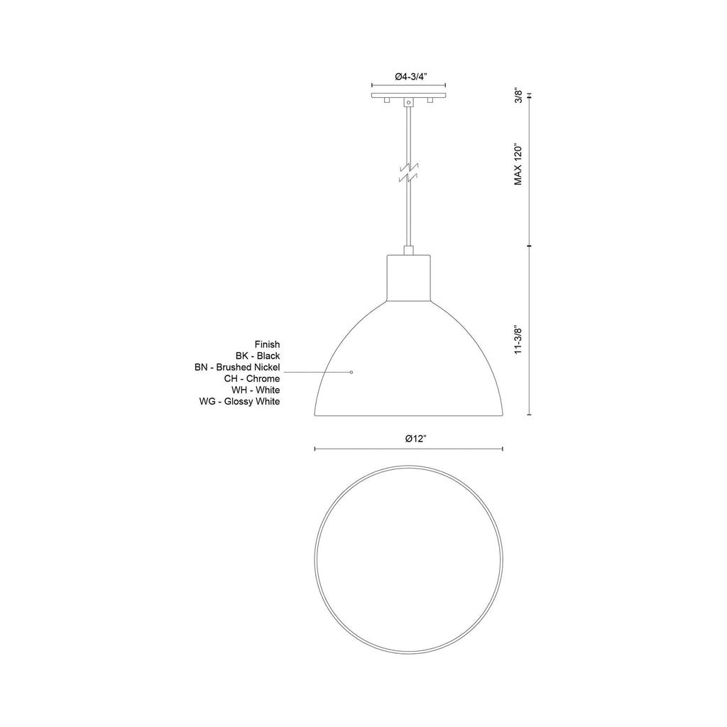 Suspension LED minimaliste dôme acier épais