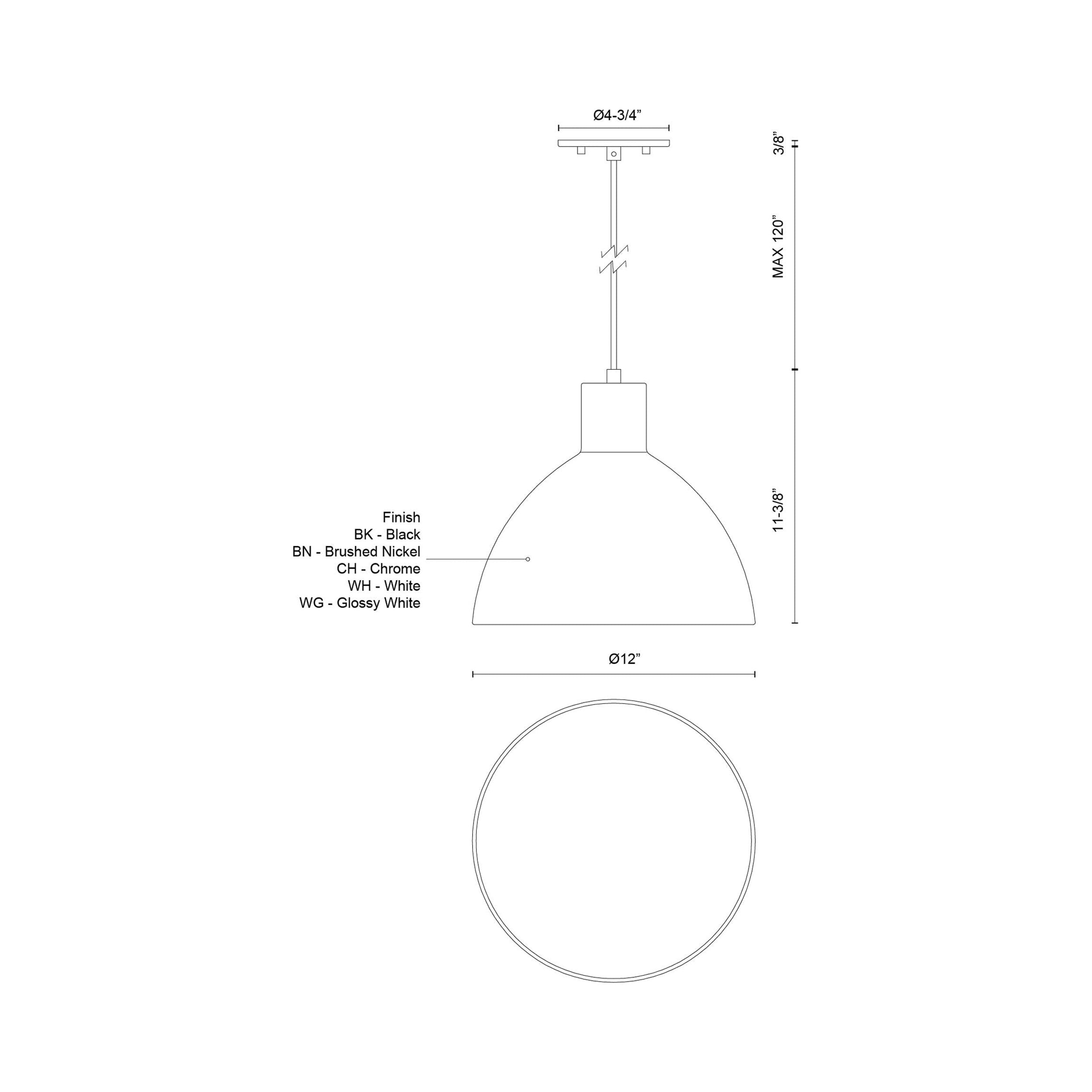 Suspension LED minimaliste dôme acier épais