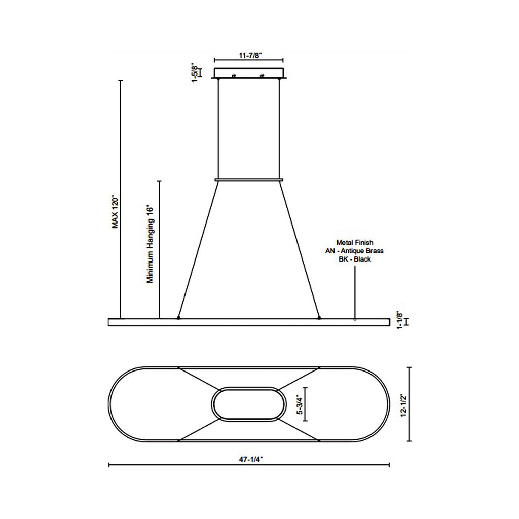Suspension LED linéaire ovale en aluminium et diffuseur acrylique