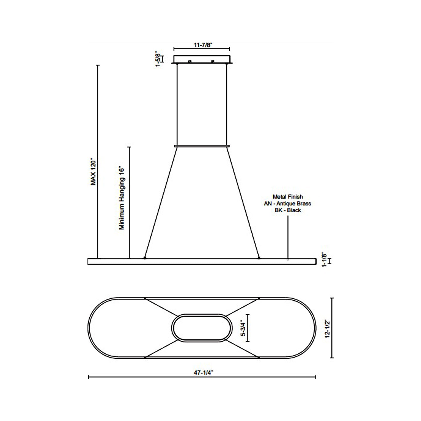 Suspension LED linéaire ovale en aluminium et diffuseur acrylique