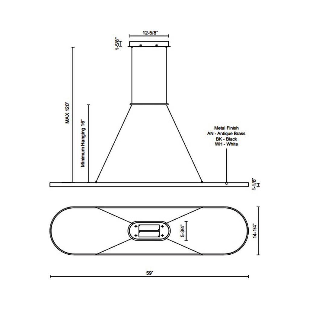 Suspension LED linéaire ovale en aluminium et diffuseur acrylique