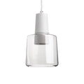 Suspension LED en métal avec base en béton et cylindre en verre
