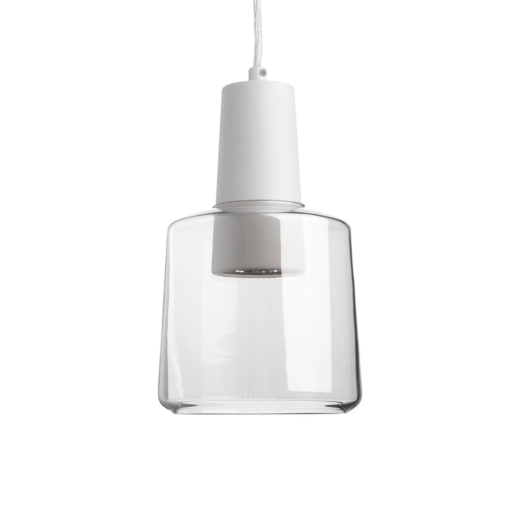 Suspension LED en métal avec base en béton et cylindre en verre
