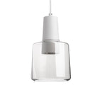 Suspension LED en métal avec base en béton et cylindre en verre