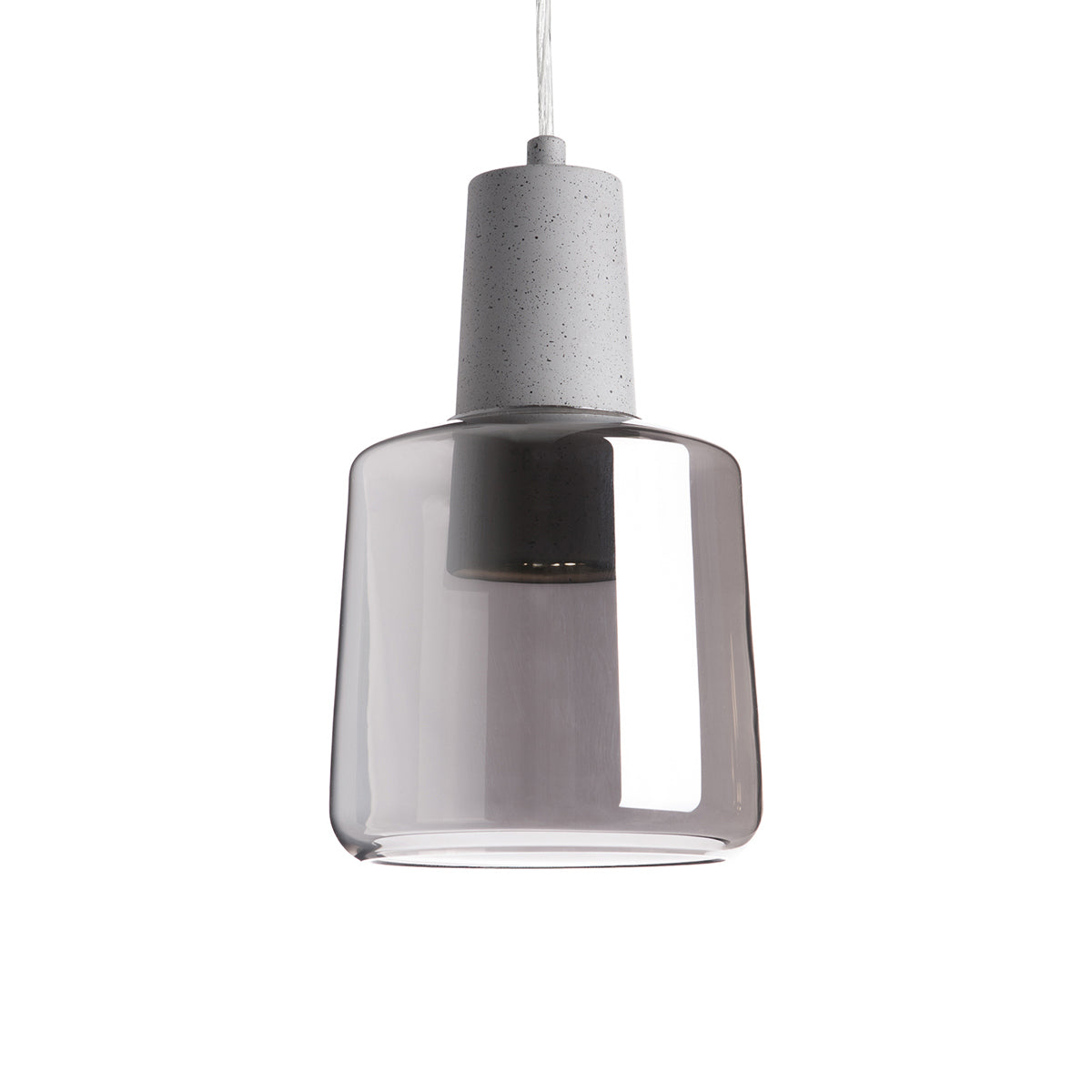 Suspension LED en métal avec base en béton et cylindre en verre