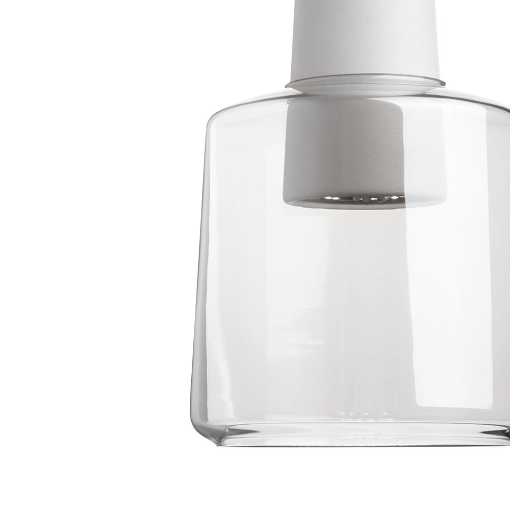 Suspension LED en métal avec base en béton et cylindre en verre