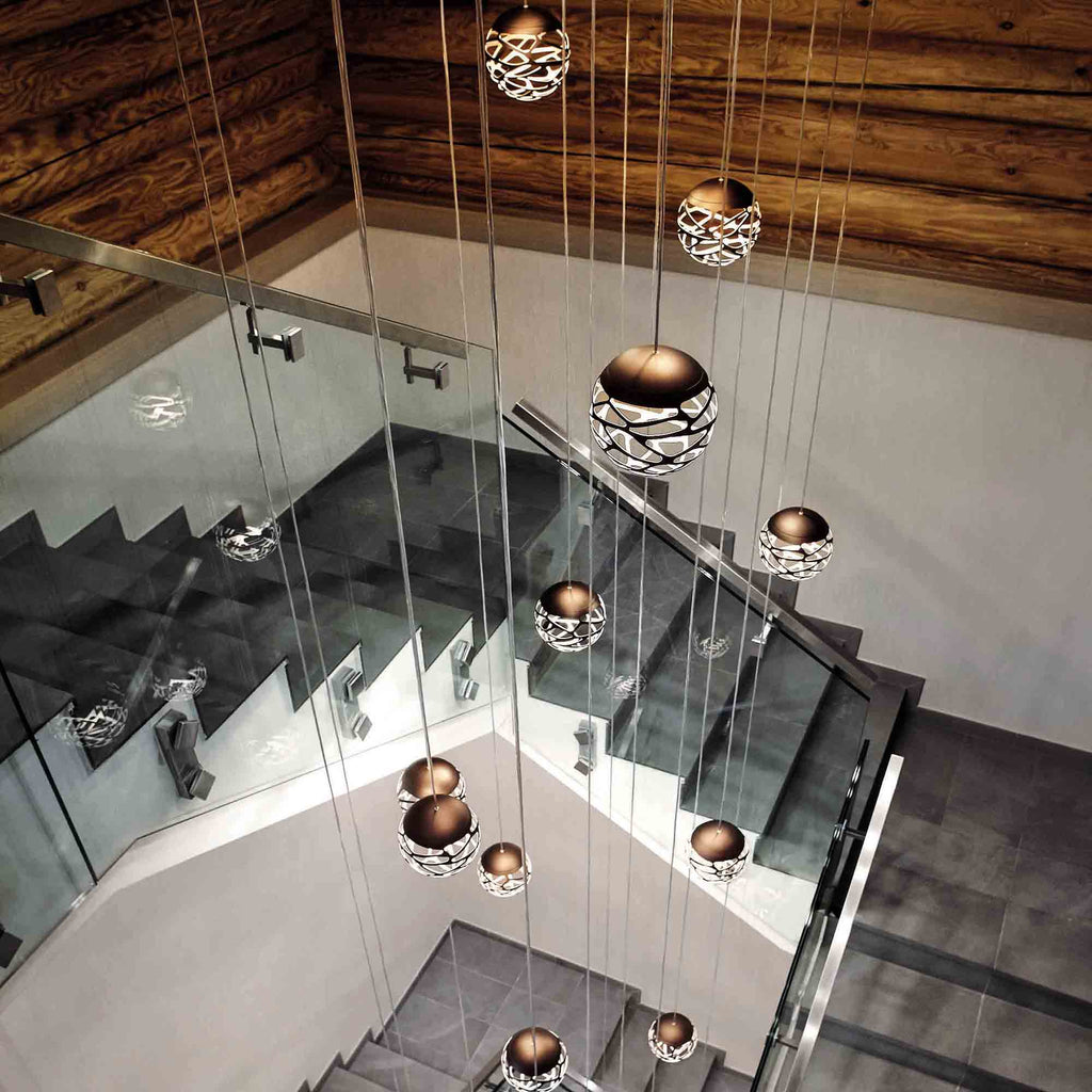 Suspension LED boule de verre en métal découpé au laser