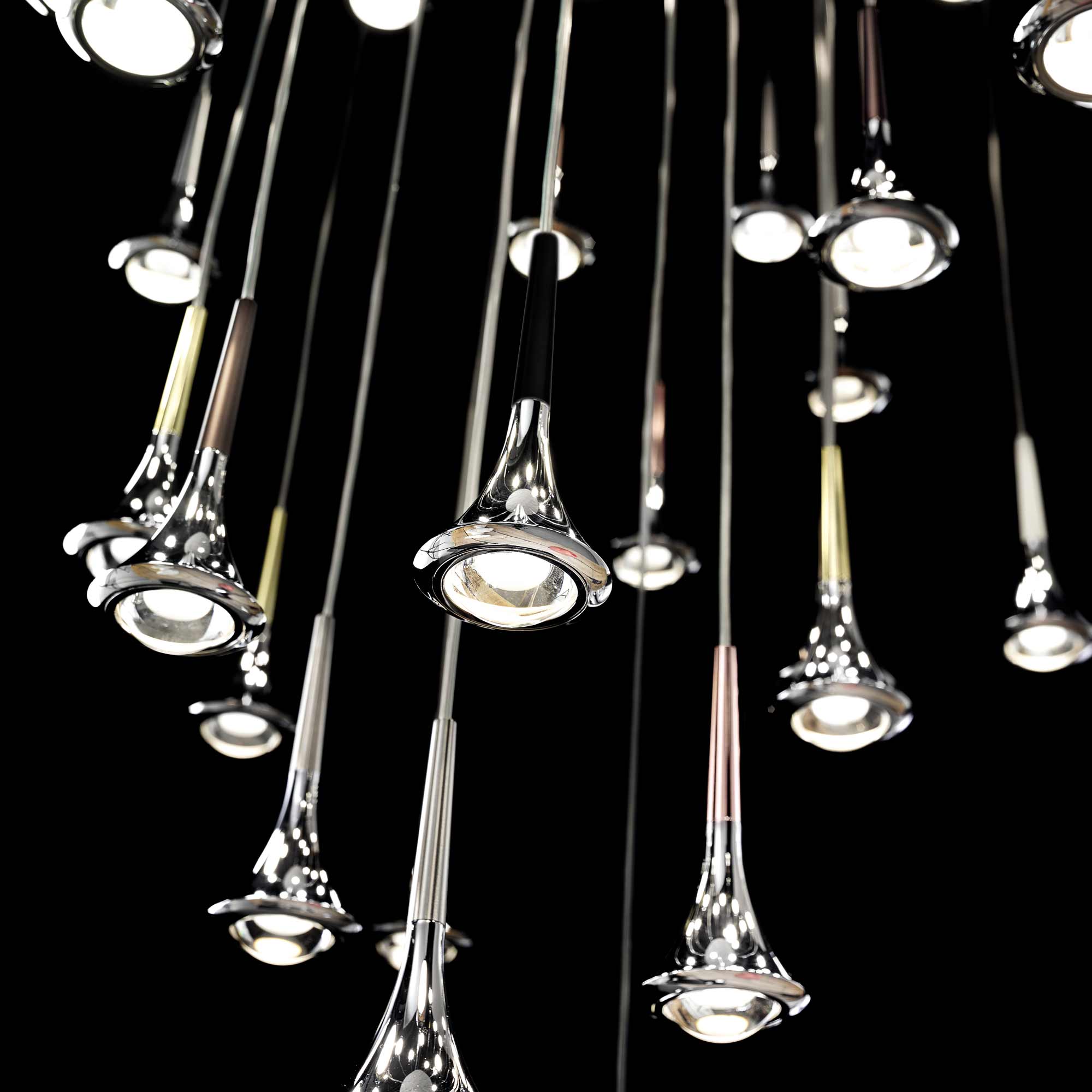 Suspension LED en métal conique avec lentille convexe Rain