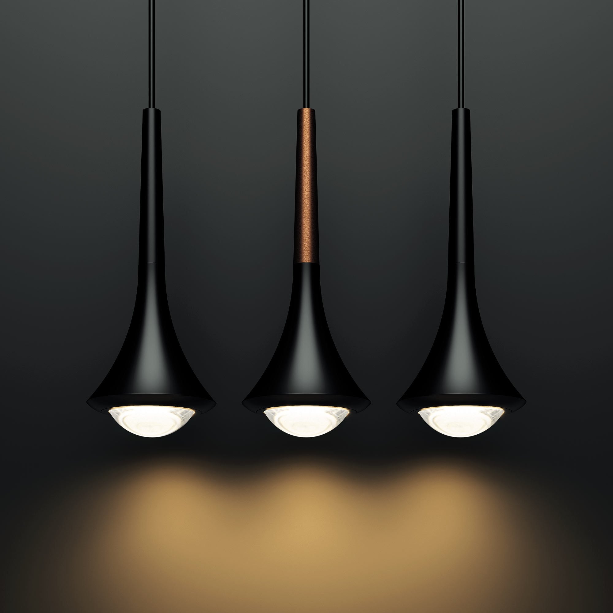 Suspension LED en métal conique avec lentille convexe Rain