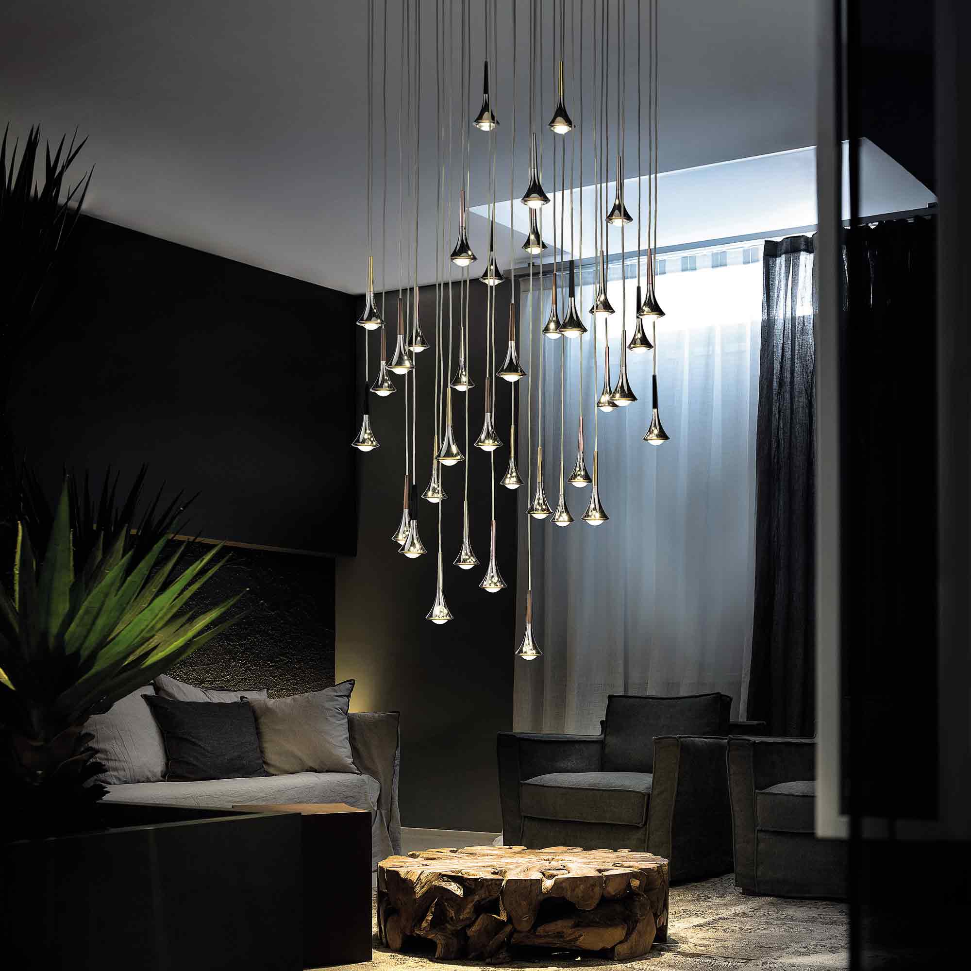 Suspension LED en métal conique avec lentille convexe Rain
