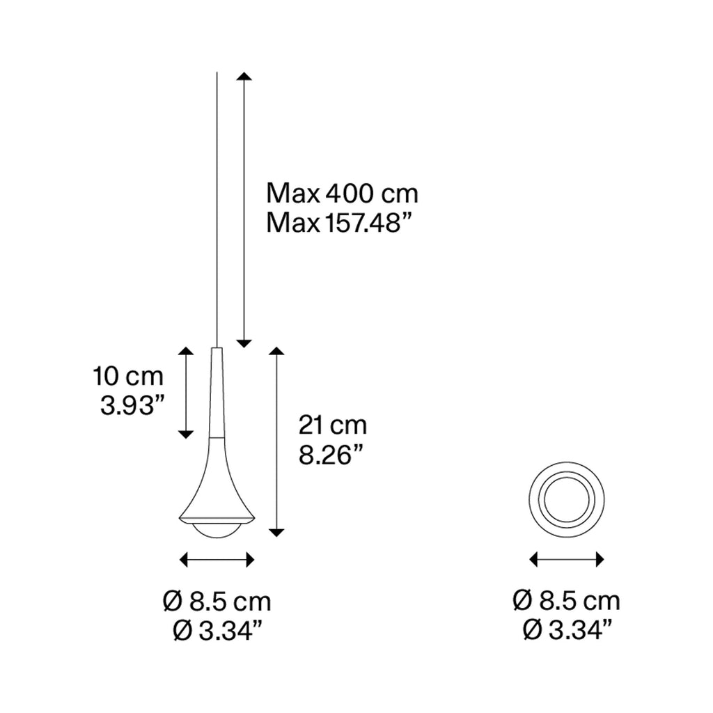 Suspension LED en métal conique avec lentille convexe Rain
