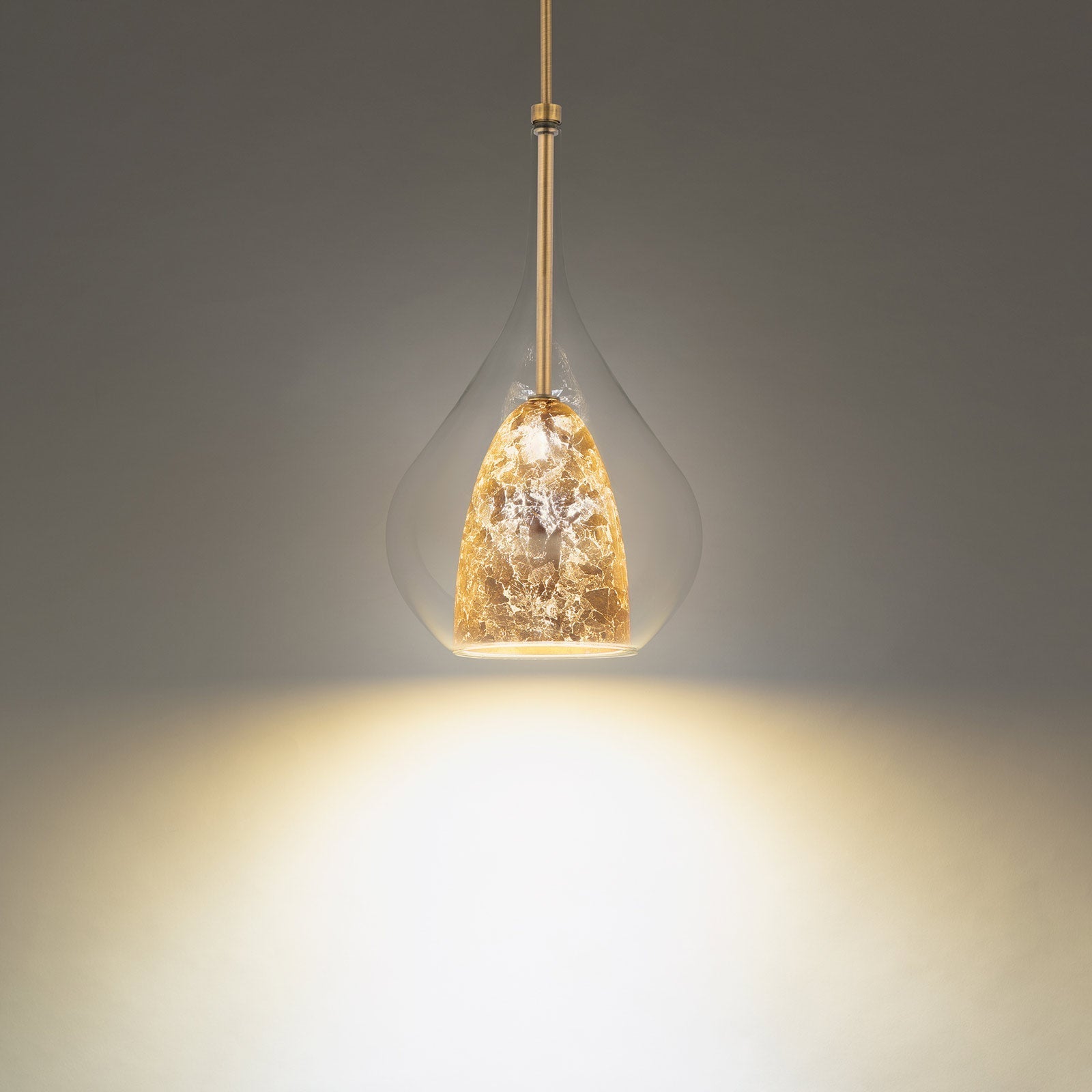 Mini-suspension LED bohème en verre en forme de goutte et métal avec clochette