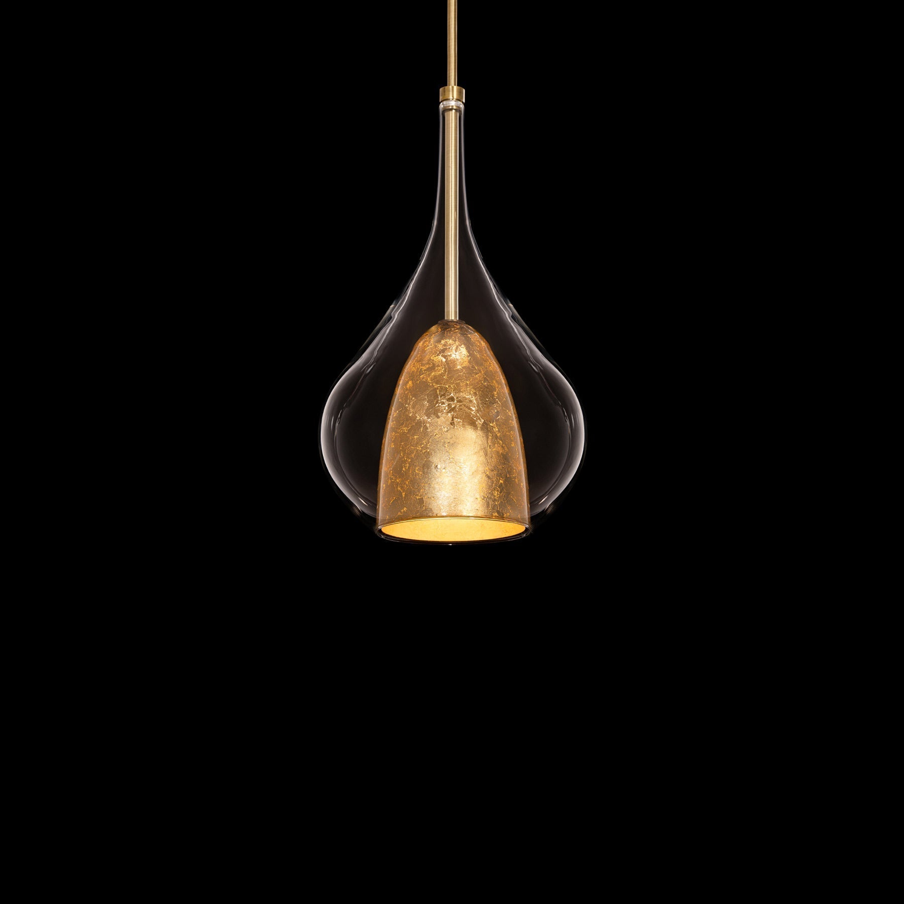 Mini-suspension LED bohème en verre en forme de goutte et métal avec clochette