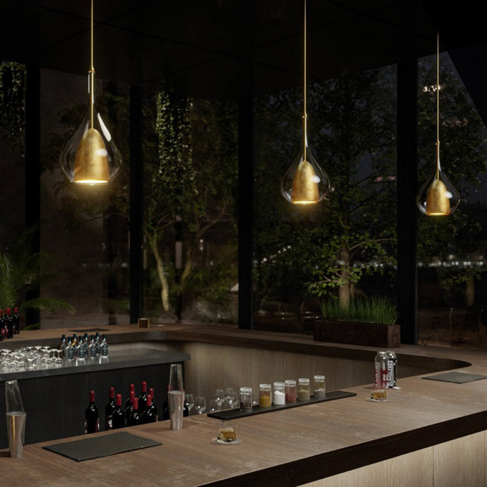 Mini-suspension LED bohème en verre en forme de goutte et métal avec clochette