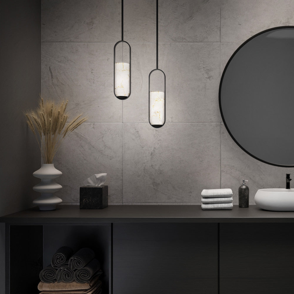 Mini pendentif cylindrique LED en albâtre