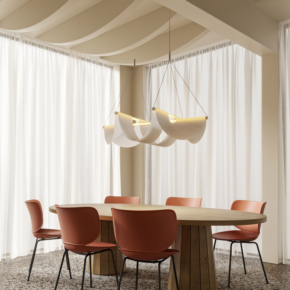 Suspension LED Linéaire en Verre avec Tissu Tricoté 3D