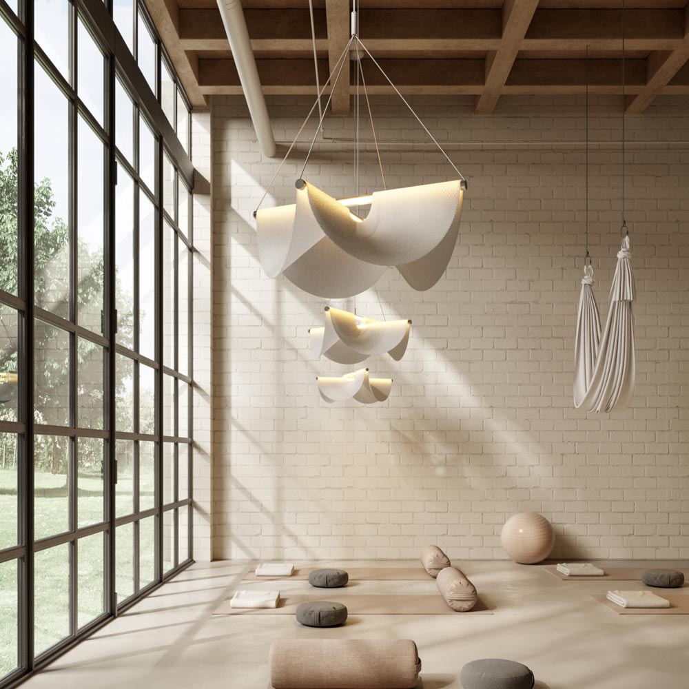 Suspension LED Linéaire en Verre avec Tissu Tricoté 3D