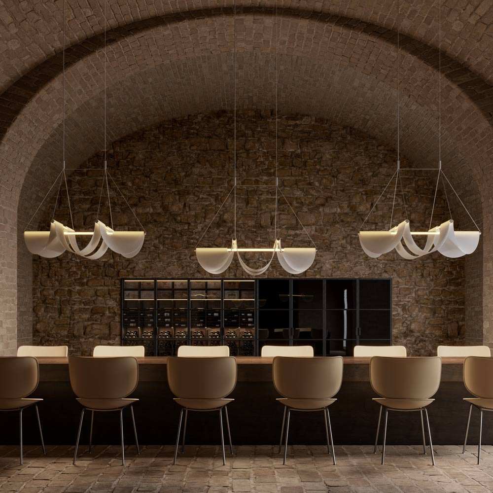 Suspension LED Linéaire en Verre avec Tissu Tricoté 3D