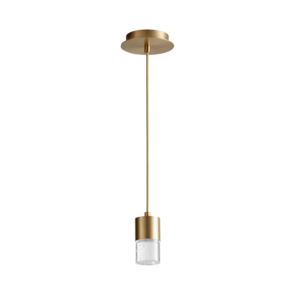 Suspension LED cylindrique en verre bullé transparent