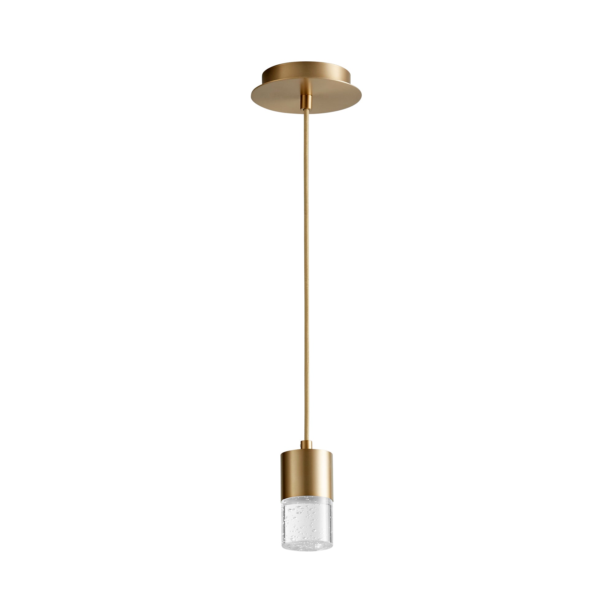Suspension LED cylindrique en verre bullé transparent