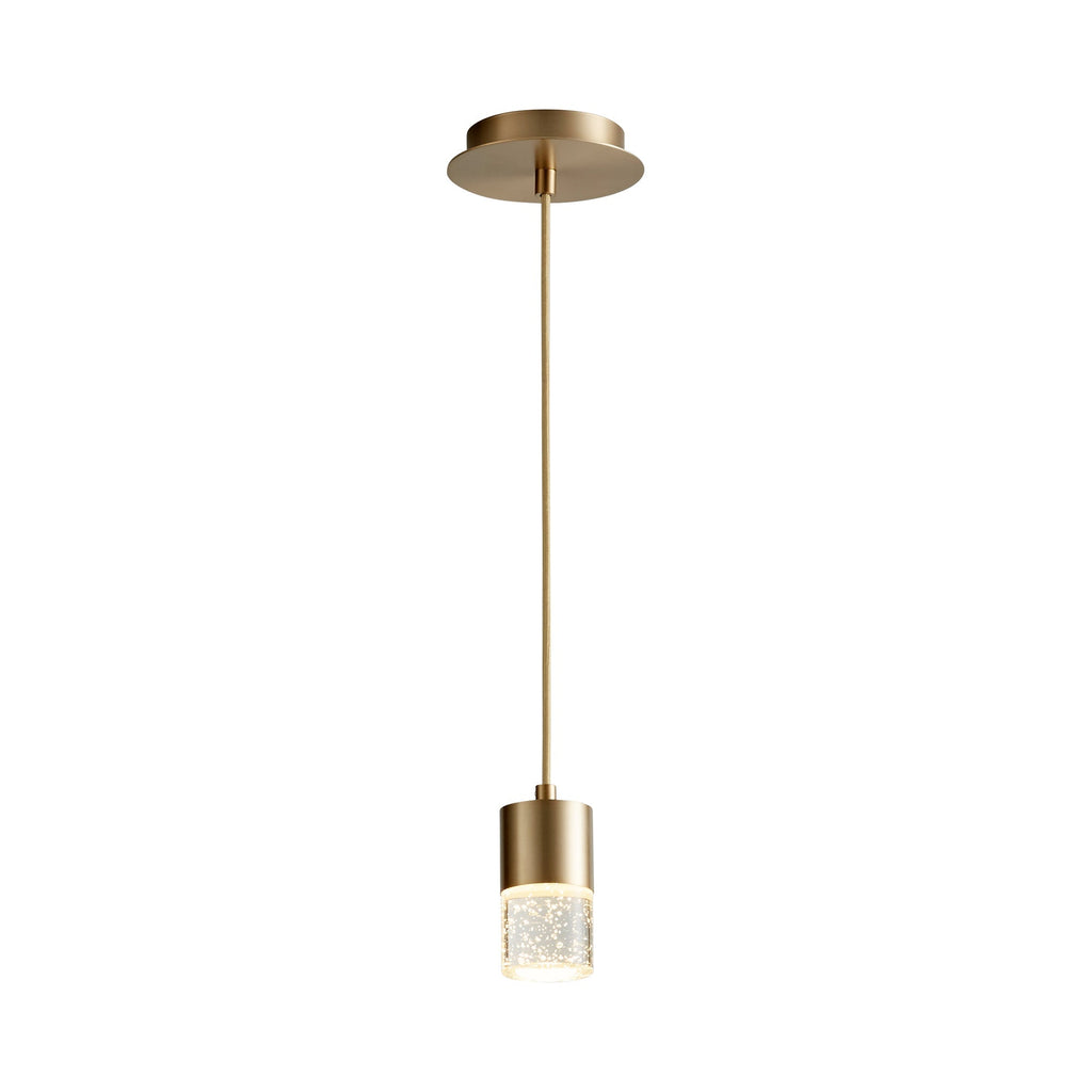 Suspension LED cylindrique en verre bullé transparent