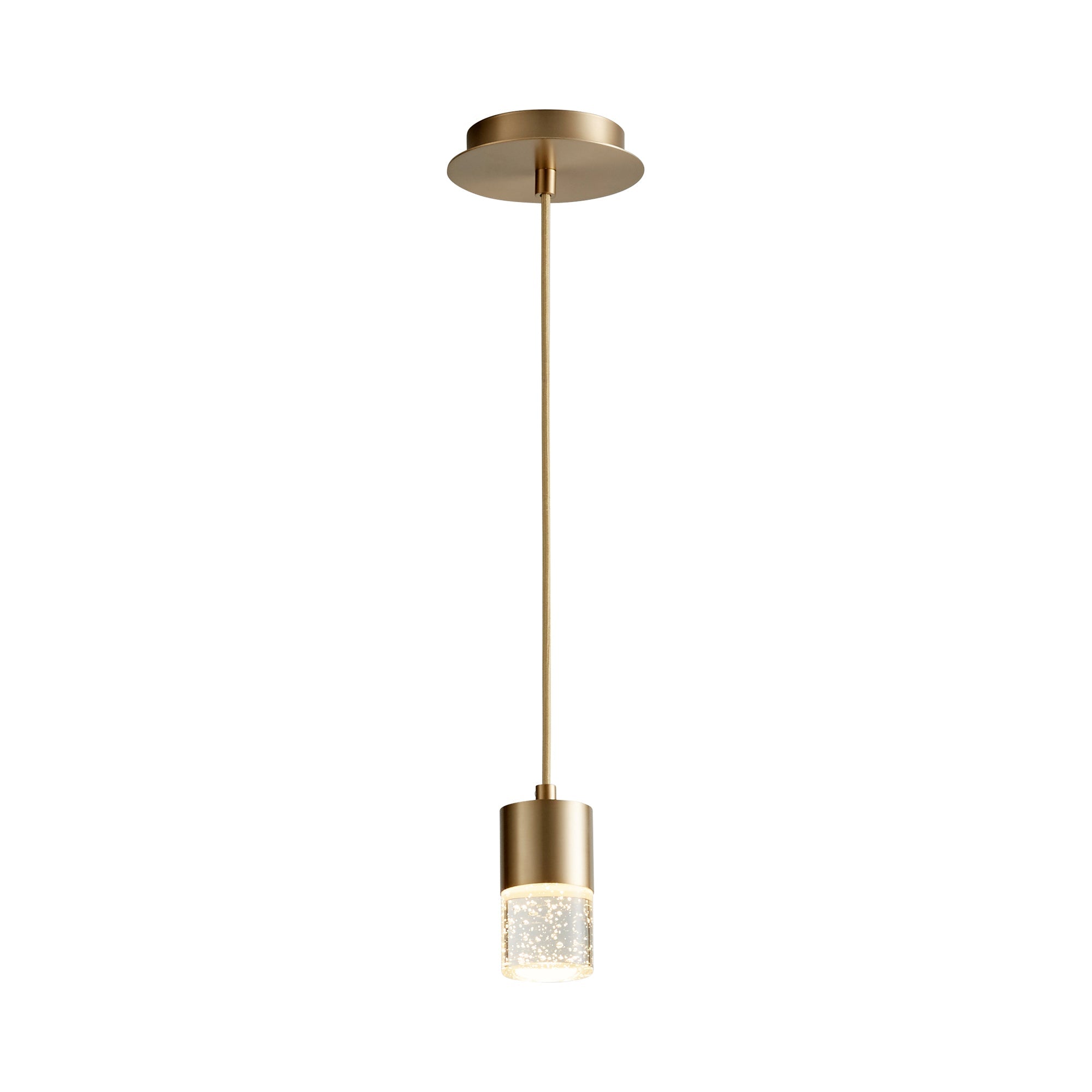 Suspension LED cylindrique en verre bullé transparent