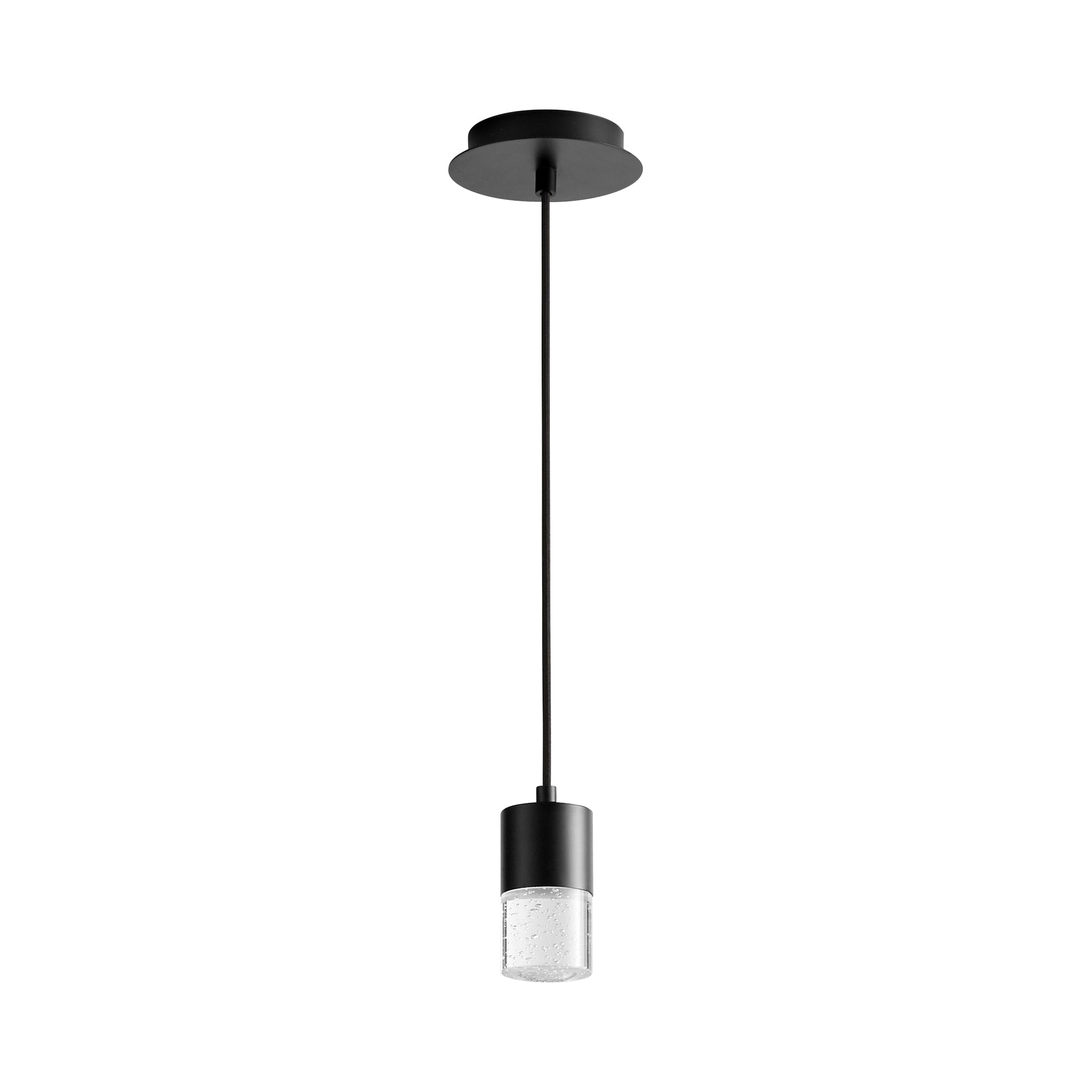Suspension LED cylindrique en verre bullé transparent