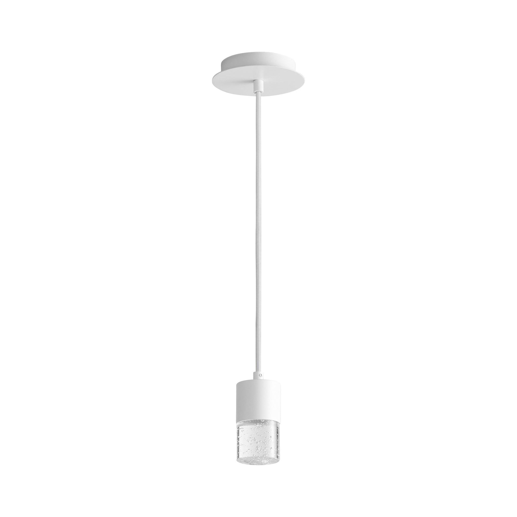 Suspension LED cylindrique en verre bullé transparent