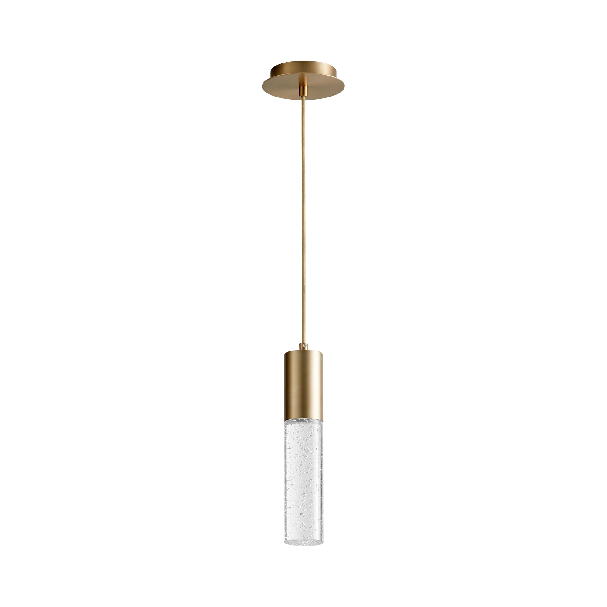 Suspension LED cylindrique en verre bullé transparent