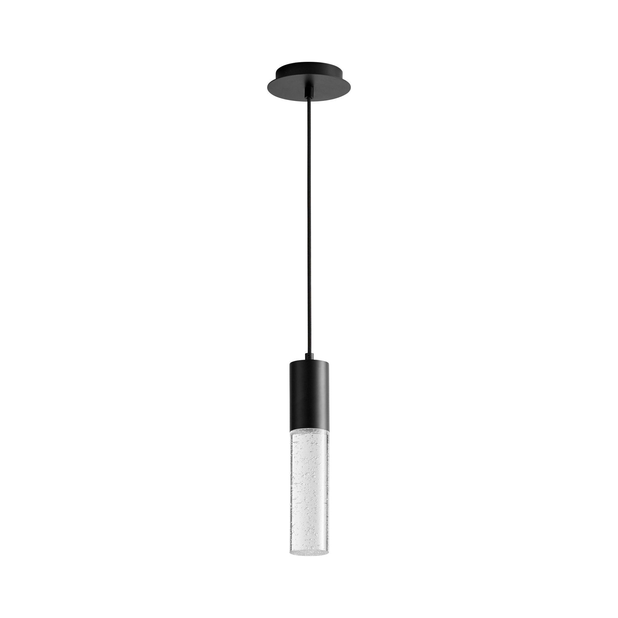 Suspension LED cylindrique en verre bullé transparent