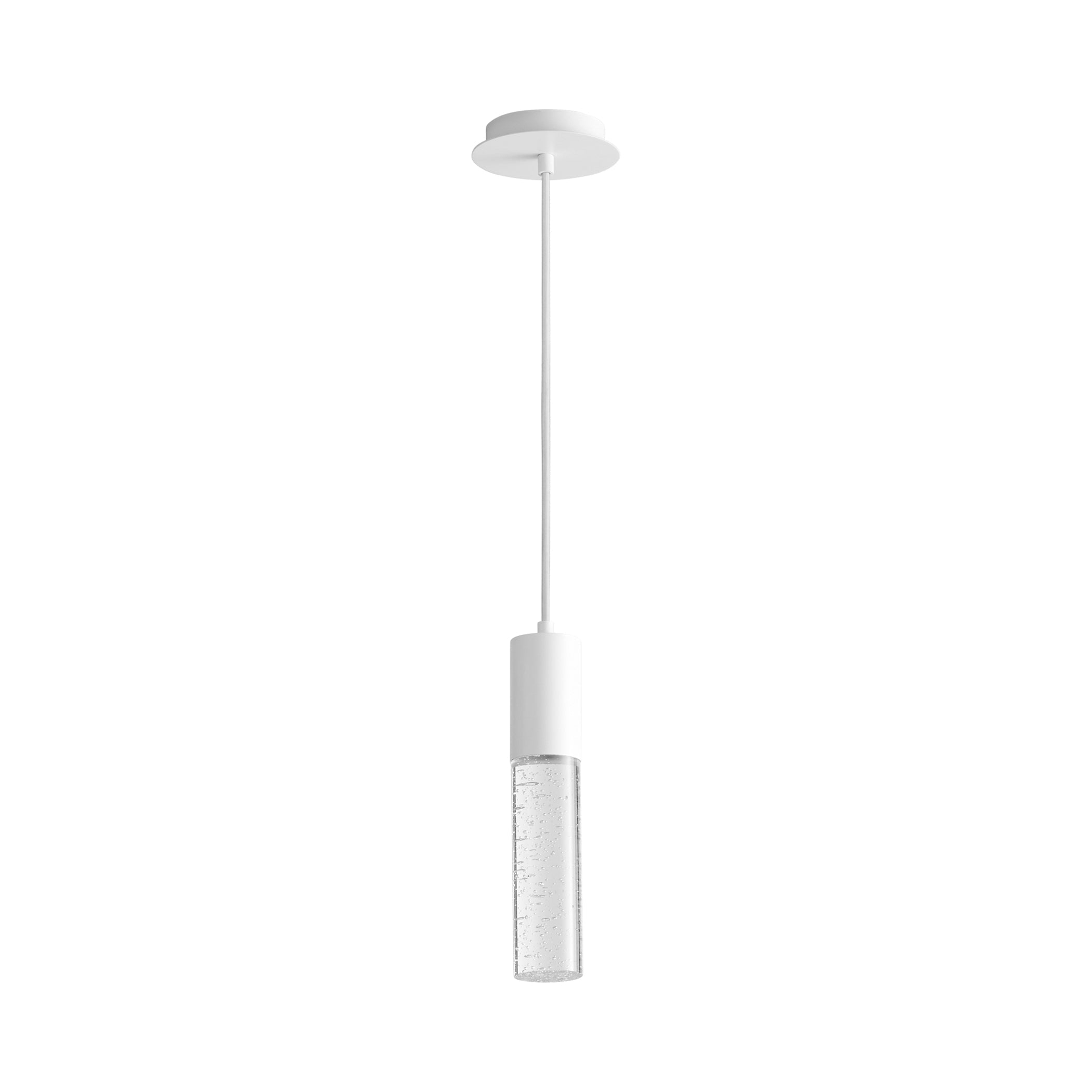 Suspension LED cylindrique en verre bullé transparent