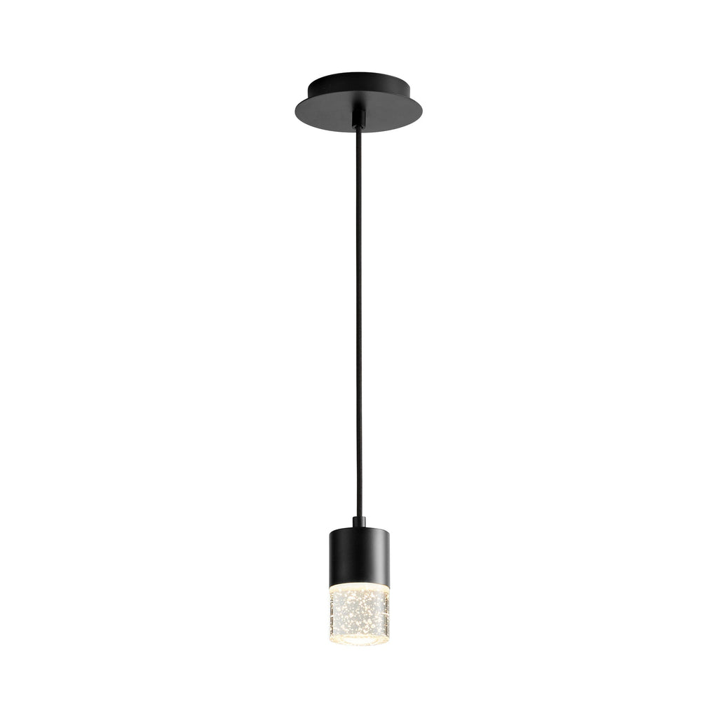 Suspension LED cylindrique en verre bullé transparent
