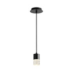 Suspension LED cylindrique en verre bullé transparent