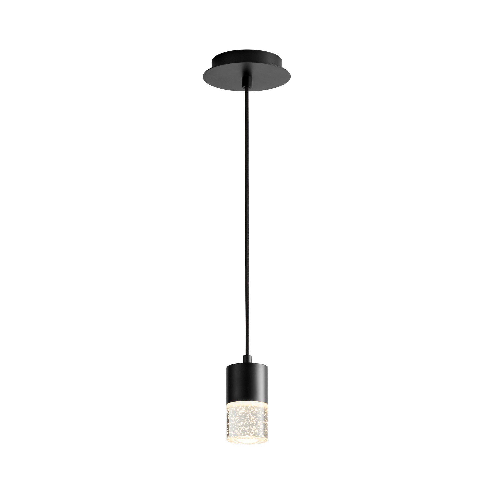 Suspension LED cylindrique en verre bullé transparent
