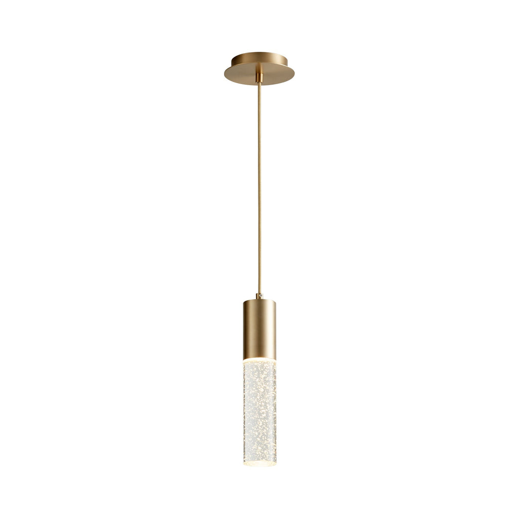 Suspension LED cylindrique en verre bullé transparent