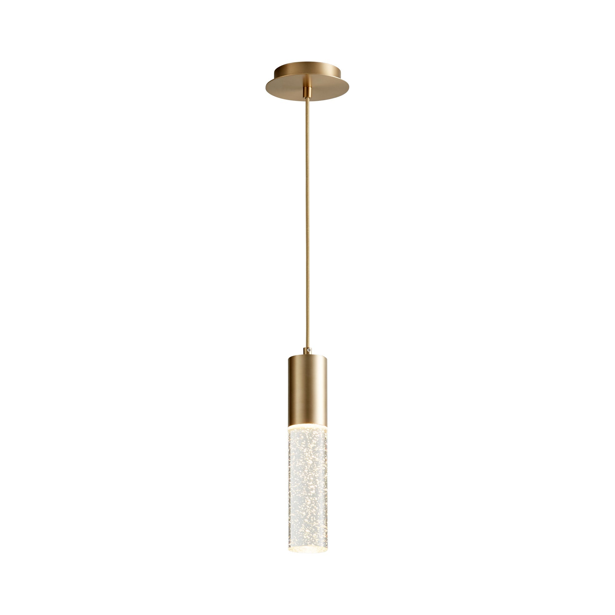 Suspension LED cylindrique en verre bullé transparent