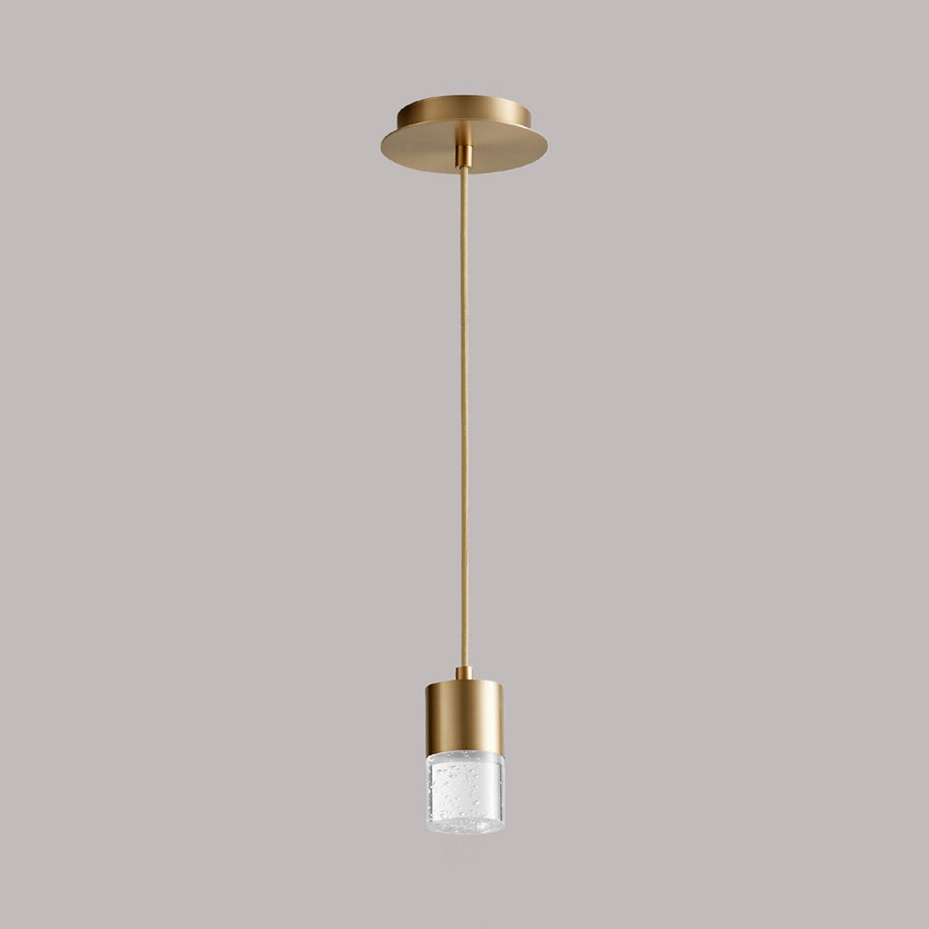 Suspension LED cylindrique en verre bullé transparent