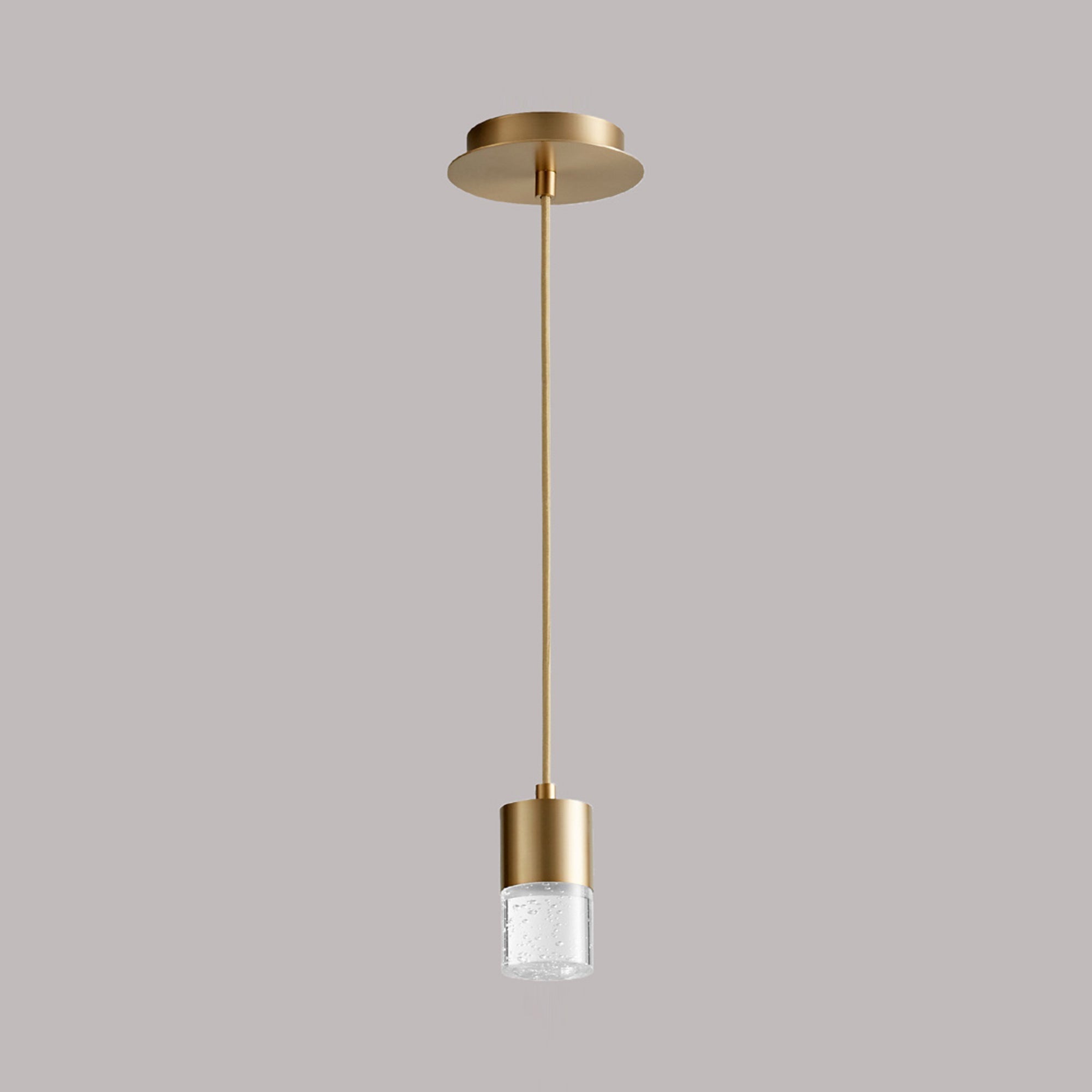 Suspension LED cylindrique en verre bullé transparent